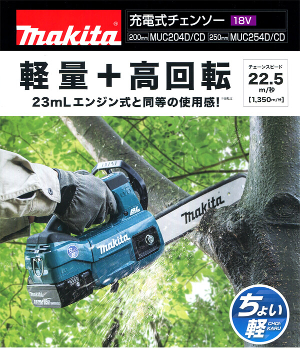 白 フリル付 マキタ (マキタ) 充電式チェンソー MUC204CDGR 赤 バッテリBL1860Bx2本+充電器DC18RF付 6.0Ah  ガイドバー長200mm チェーン形式 25AP-52 18V対応 makita