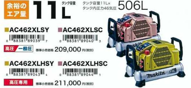 マキタ AC462XLSY/AC462XLSCシャイニング・イエロー/カッパー 