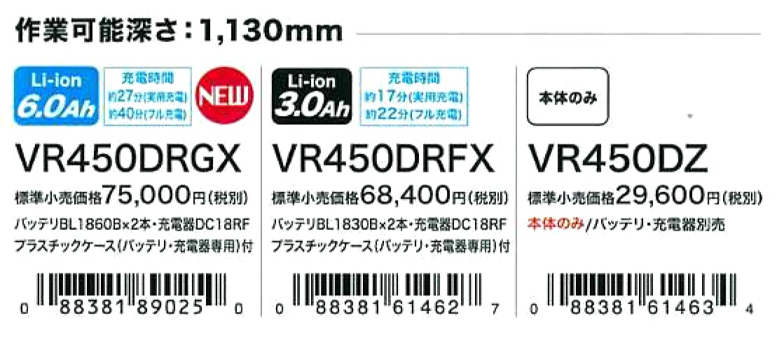 マキタ VR450DRGX 充電式コンクリートバイブレータ / VR450DZ