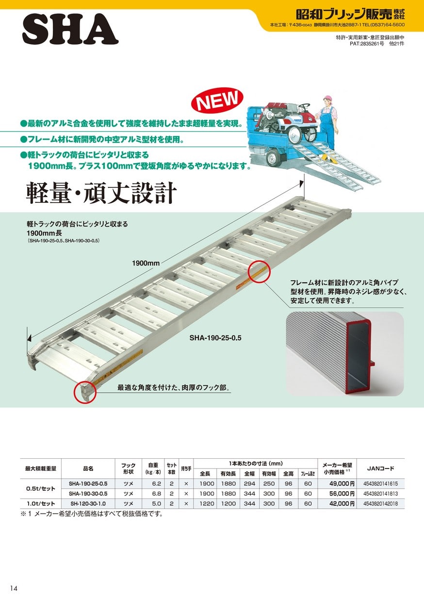 昭和ブリッジ SHA-190-25-0.5 アルミブリッジ ウエダ金物【公式サイト】