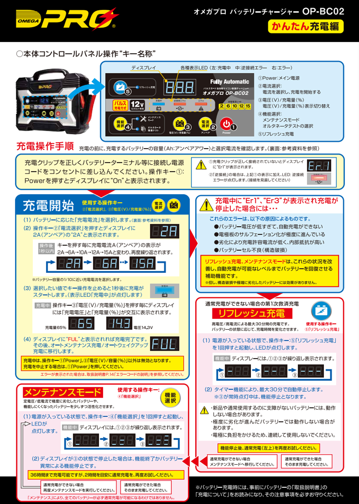 16682円 正規店 バッテリー充電器 バッテリーチャージャー OMEGA PRO オメガプロ 全自動パルス 12V専用 OP-BC02