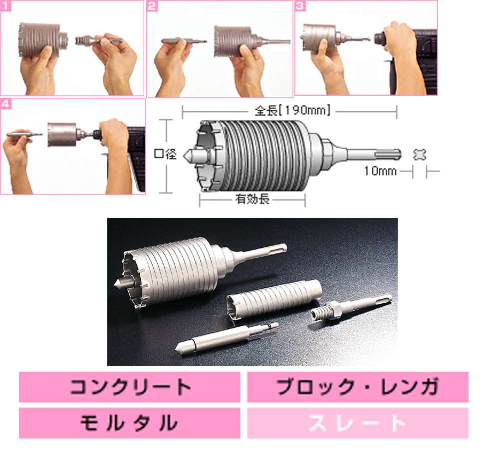 ユニカ 軽量ハンマードリル用コアドリルLHCタイプ(セット) LHC-25