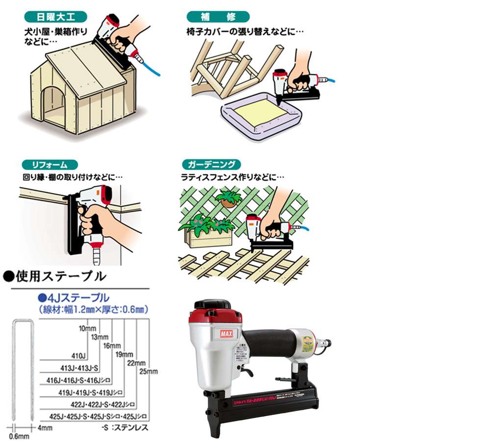 MAX ステープル用釘打機 TA-225LU/4J ウエダ金物【公式サイト】