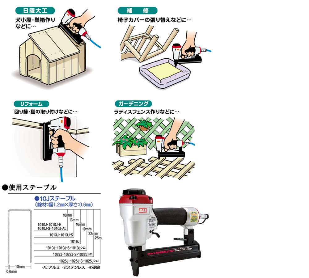 MAX ステープル用釘打ち機 TA-225LU/10J ウエダ金物【公式サイト】