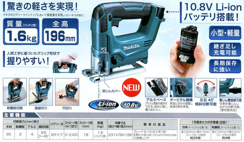 【品】makita マキタ 充電式ジグソー 10.8V JV100DW