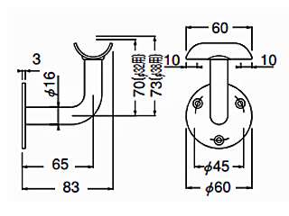 シロクマ L軸ブラケット受 40φ BR-42(鏡面磨) ウエダ金物【公式サイト】