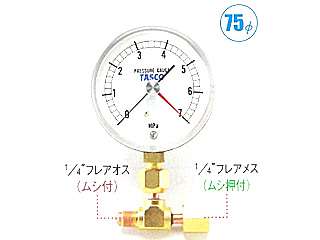 タスコ　T型アダプタ付圧力計（設置針式）　TA380MS-70