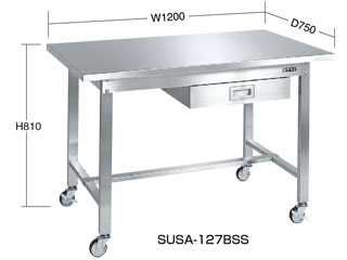 サカエ　ステンレス作業台　移動式　Ｈ８１０ｍｍ　SUS4-127B