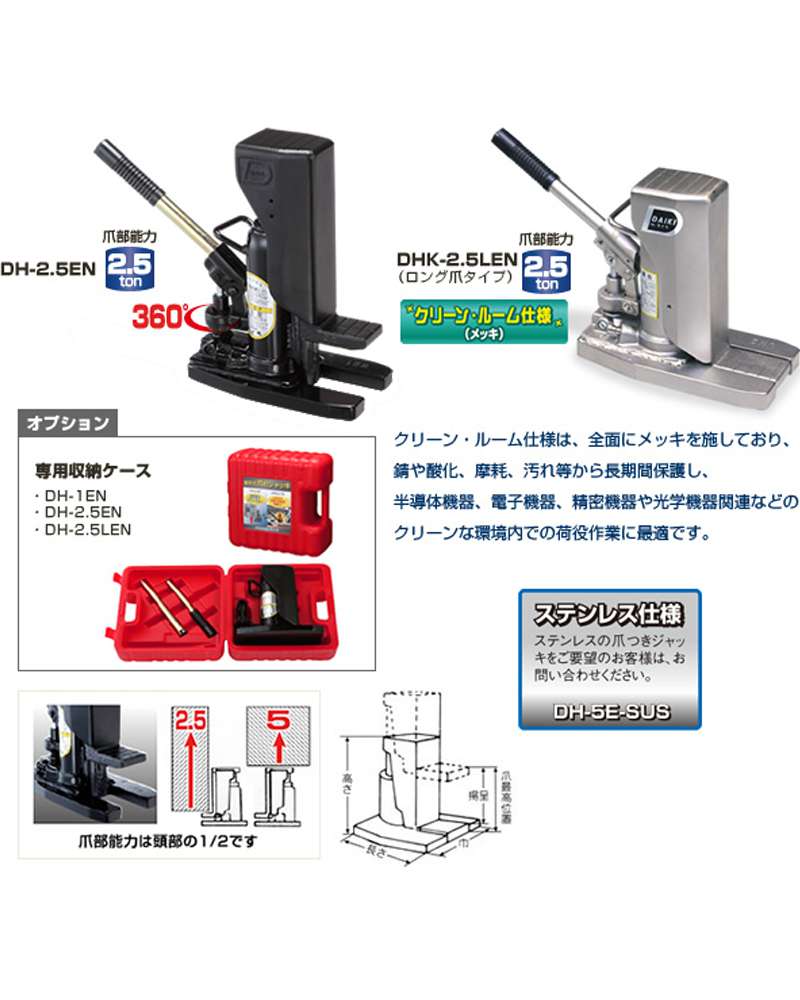 省スペース 洗える おしゃれ ダイキ ダイキ 防災用爪つきジャッキ 爪部２．５ｔｏｎ収納ケース付 ＤＨＳ−２．５Ｅ １台 （メーカー直送品） 