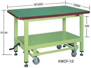 サカエ　超重量作業台ＫＷＣタイプ・ハンドル昇降移動式　ＫＷＣＦ−１２