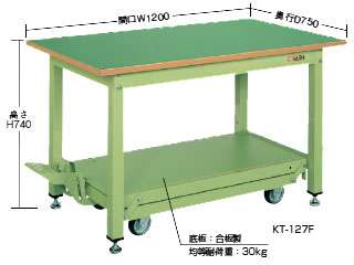 サカエ　中量作業台ＫＴタイプ・ペダル昇降移動式　ＫＴ−１２７Ｆ