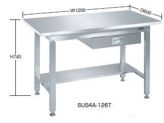 サカエ　ステンレス作業台　中板付　Ｈ７４０ｍｍ　ＳＵＳ４Ａ−０９６Ｔ