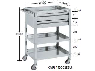 サカエ　スーパーワゴン引出し２段仕様（自在４輪）　ＫＭＲ−１５０Ｃ２ＳＵ