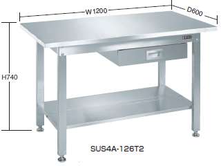 サカエ　ステンレス作業台　全面中板付　Ｈ７４０ｍｍ　ＳＵＳ４Ａ−０９６Ｔ２