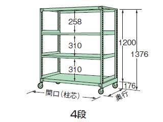 サカエ　中量キャスターラック　ＭＫ−８１２４Ｇ 