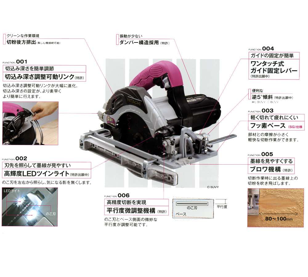 HiKOKI(日立工機)　深切り電子造作マルノコ(ブレーキ付)　165mm　C6UVY形