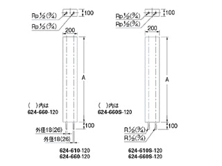 カクダイ　624-610-120　厨房用ステンレス水栓柱(立形水栓用)