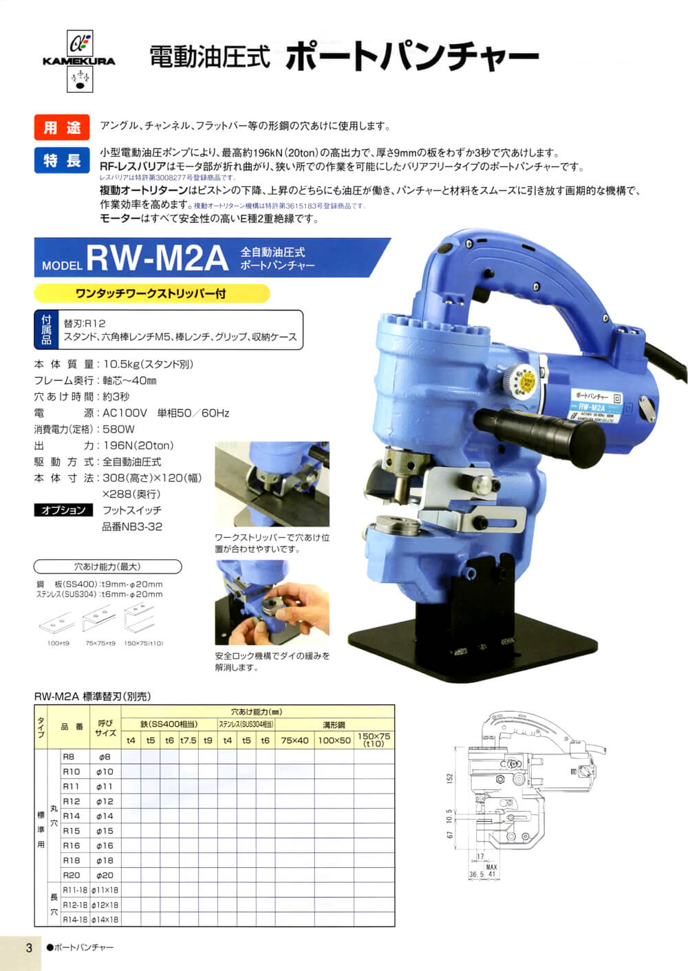 亀倉精機 RW-M2A 電動油圧式ポートパンチャー ウエダ金物【公式サイト】