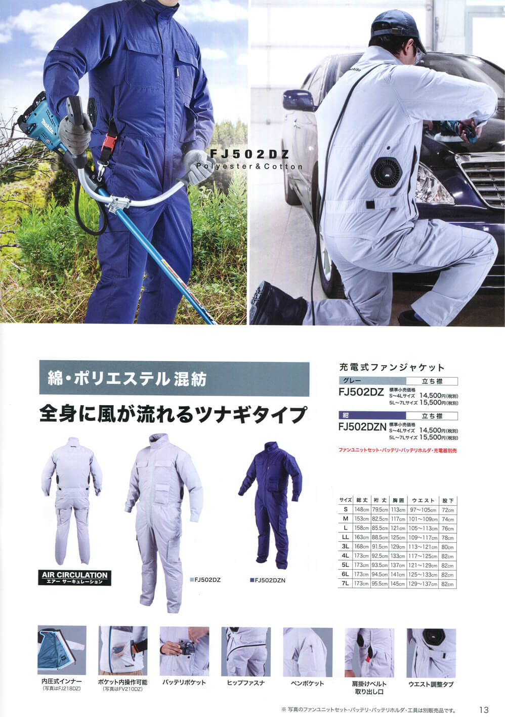 特別価格 マキタ makita <br>2019年モデル<br>ＦＪ５０２ＤＺＬＮ 充電式ファンジャケット用 ジャケットのみ Lサイズ 紺 空調洋服  扇風機付き作業着 熱中症対策用品 FJ502DZLN 季節商品 完売の場合あり