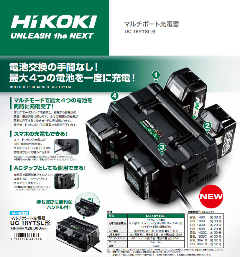 HiKOKI(日立工機) UC18YTSL マルチポート4口充電器 ウエダ金物【公式