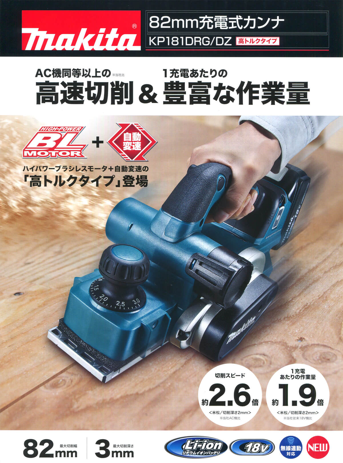 マキタ(makita) KP140DRF 充電式カンナ 切削幅82ｍｍ 14.4V 3.0Ah - 2