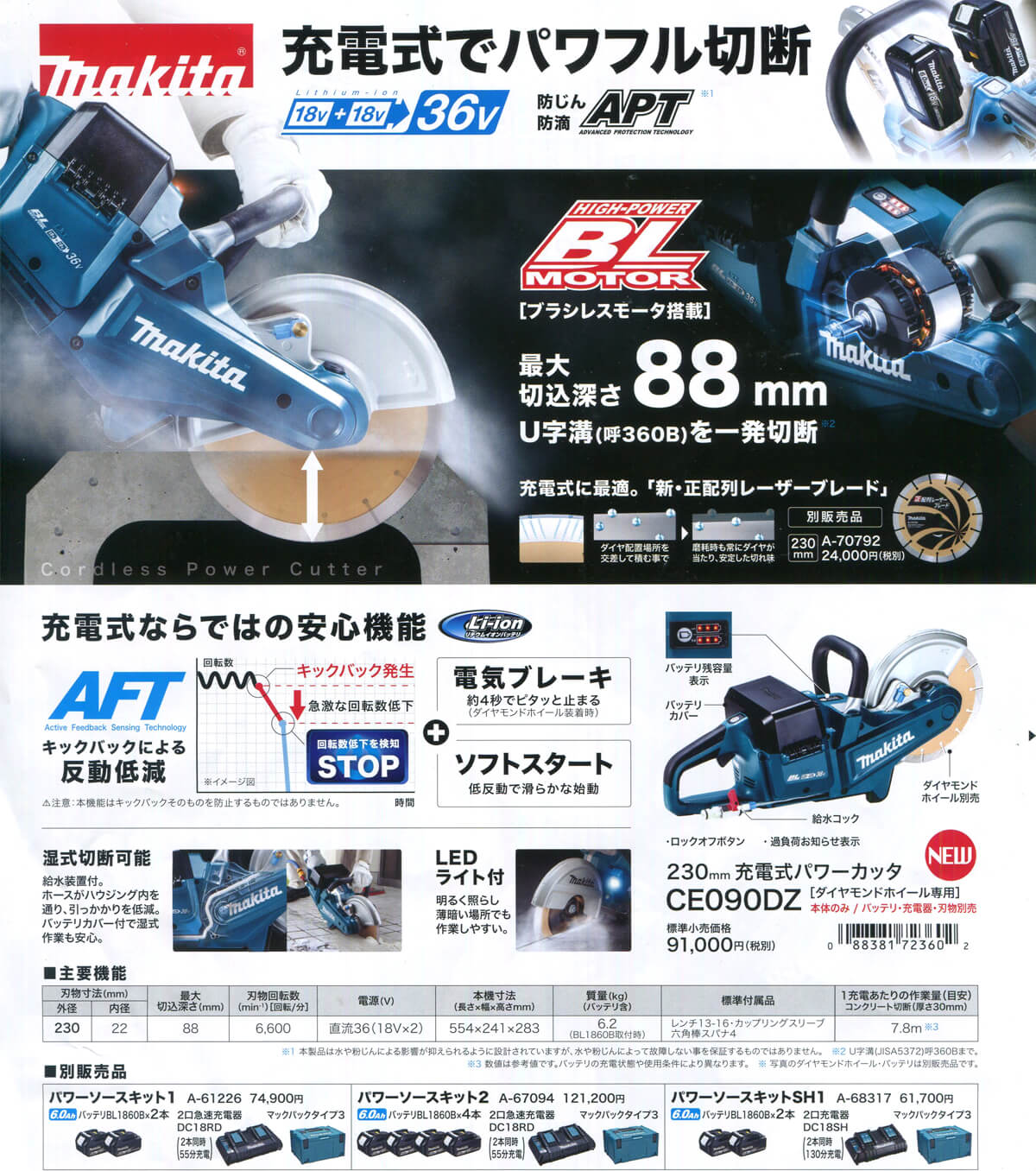 ボトムを作り続け40年 マキタ makita 230ミリ充電式カッタ CE090DZ [A071516]