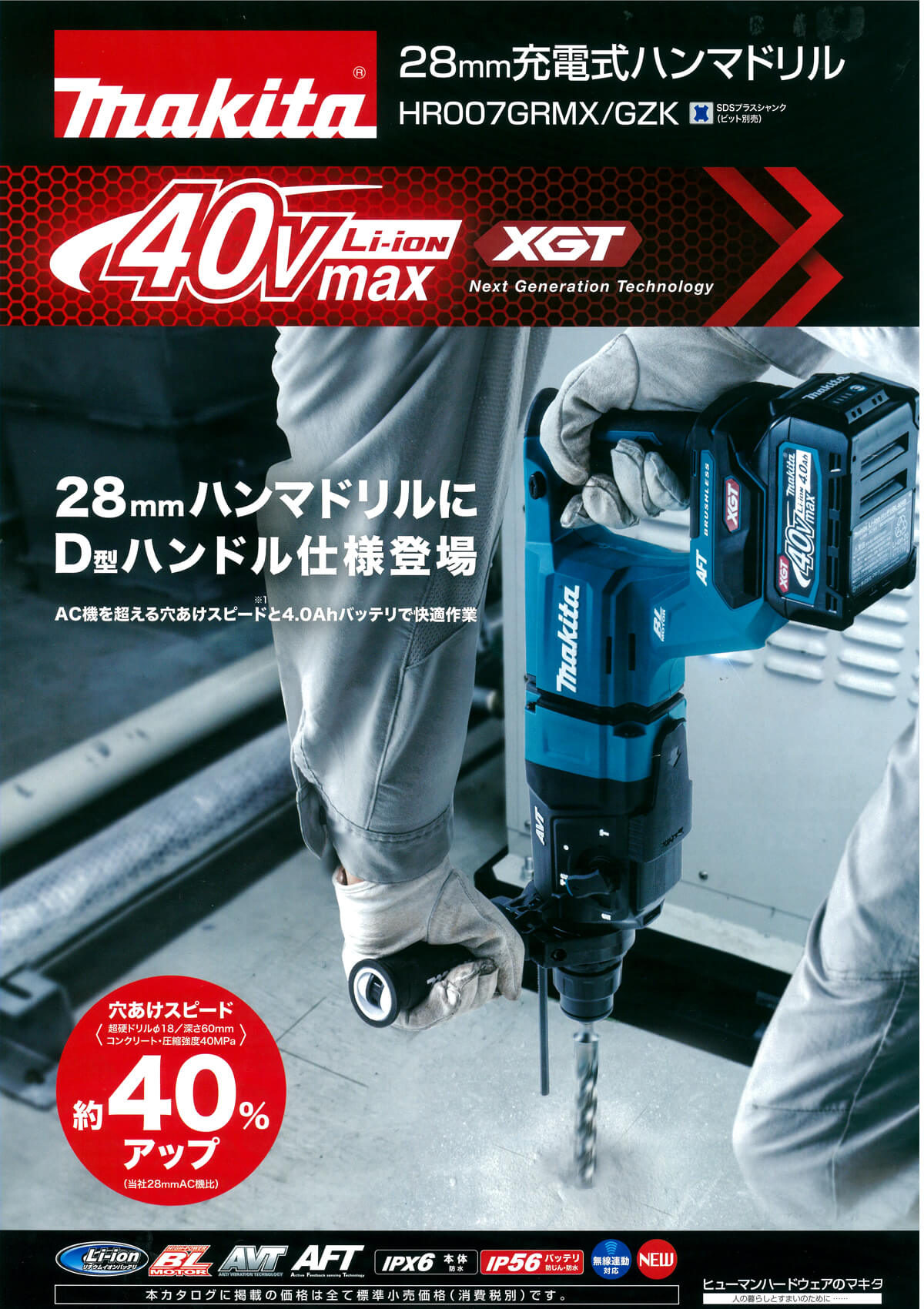 商店 マキタ HR001GDXVB 充電式ハンマドリル 黒 28mm 40V 2.5Ah 集じんシステム 電池2個 充電器 ケース付 ビット別売 