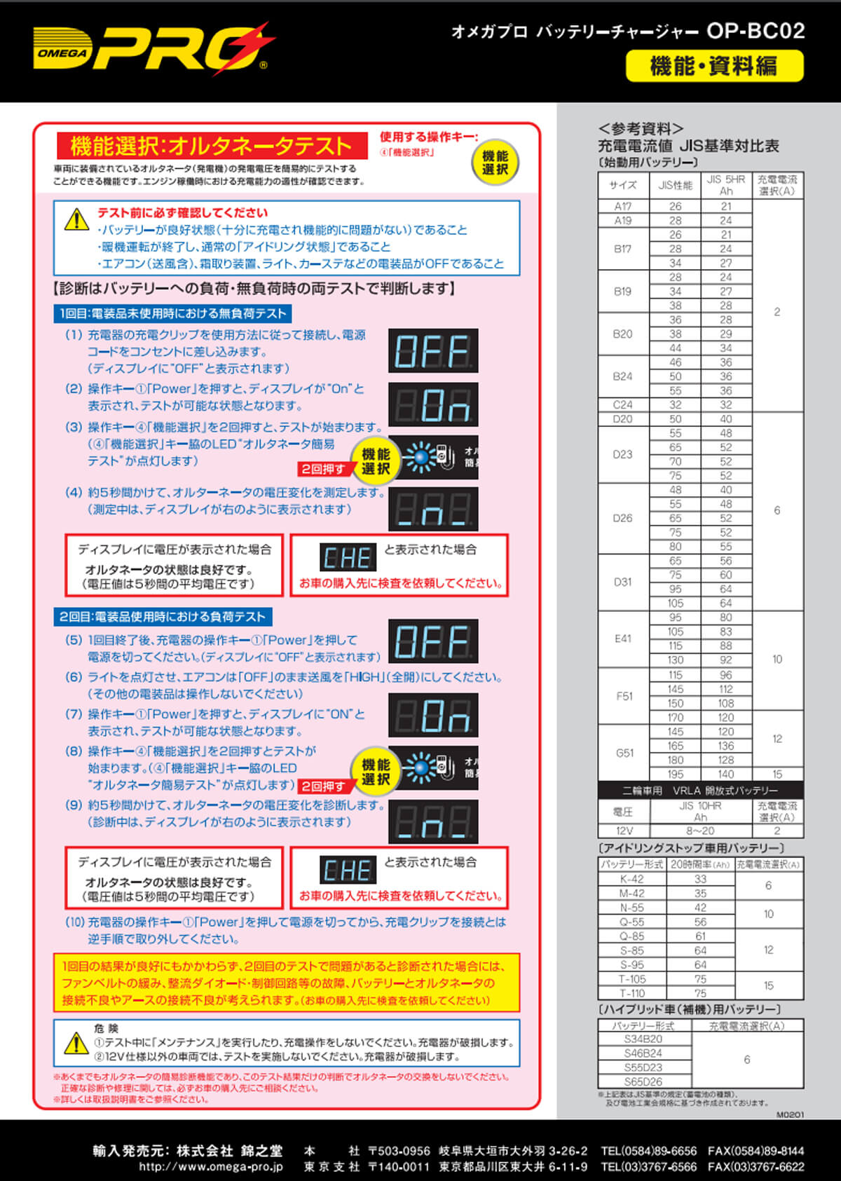 OMEGA OP-BC02 オメガプロバッテリー充電器 ウエダ金物【公式サイト】