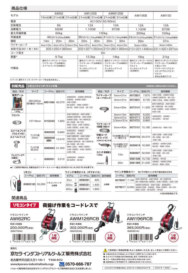 京セラ AWIM150 ウインチ(据置型) ウエダ金物【公式サイト】