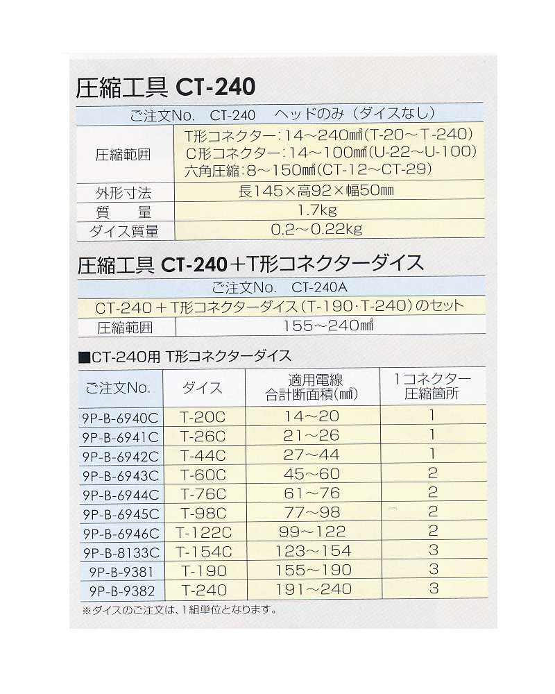 出荷 ファースト店ダイア DAIA 圧縮工具 C型コネクターダイス 4点付き U22 38 60 100 CT-240B