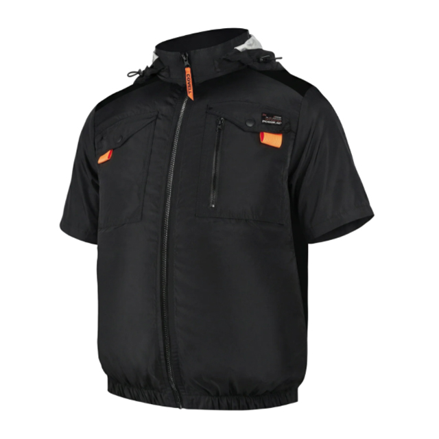 COVELL 空調冷風服 ハーネス対応フード付半袖 ブラック Sサイズ G2-black-S