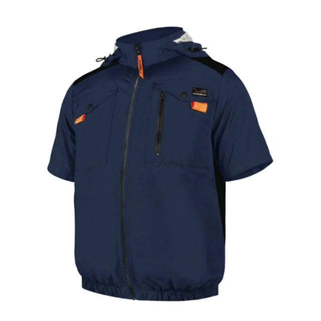 COVELL 空調冷風服 ハーネス対応フード付半袖 ブルー Sサイズ G2-blue-S