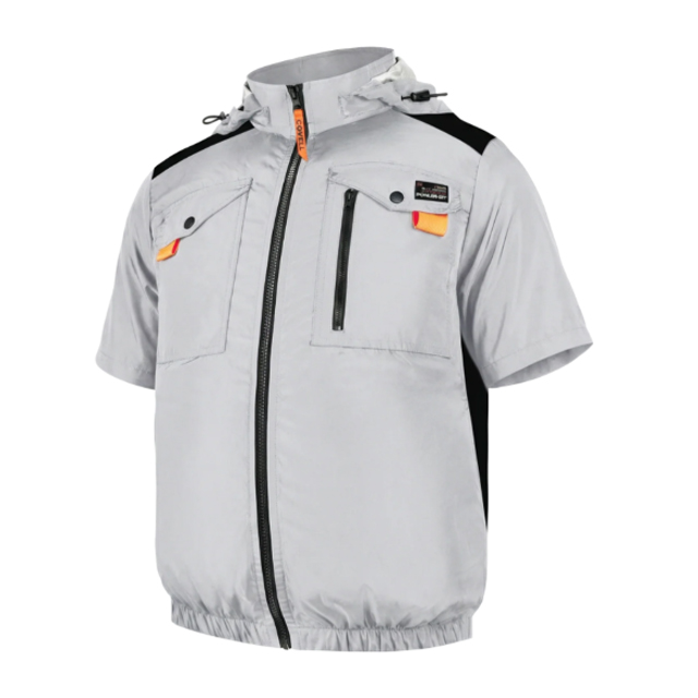 COVELL 空調冷風服 ハーネス対応フード付半袖 ホワイト Sサイズ G2-gray-S
