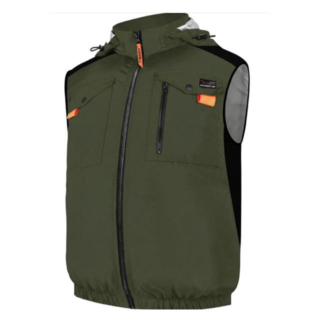 COVELL　空調冷風服　ハーネス対応フード付半袖　カーキ　Sサイズ　G1-green-S