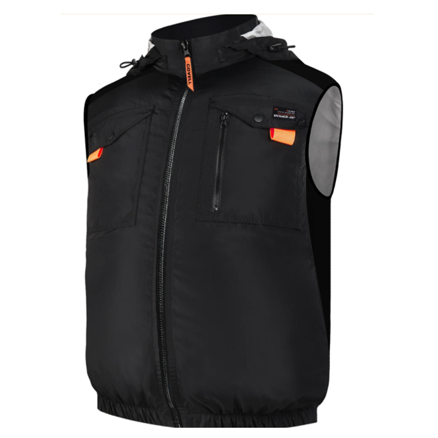 COVELL　空調冷風服　ハーネス対応フード付半袖　ブラック　Sサイズ　G1-black-S