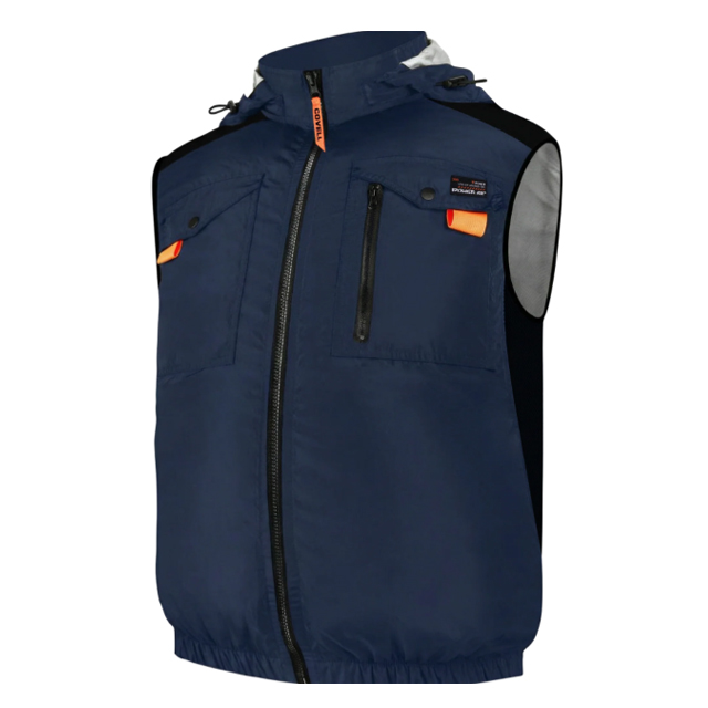 COVELL　空調冷風服　ハーネス対応フード付半袖　ブルー　Sサイズ　G1-blue-S