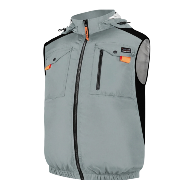COVELL　空調冷風服　ハーネス対応フード付半袖　アッシュグレー　Sサイズ　G1-LT-GY-S