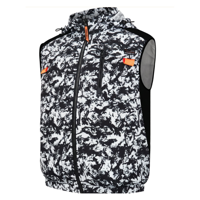 COVELL　空調冷風服　ハーネス対応フード付半袖　白黒迷彩　Sサイズ　G1-6-S
