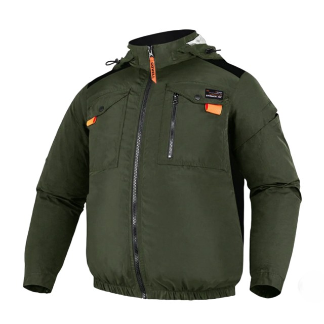 COVELL　空調冷風服　ハーネス対応フード付長袖　カーキ　Sサイズ　CX-G3-Green-S